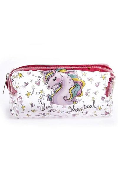 Bluoksweet Unicorn Patterned Transparent Zippered Kids Girls Pencil Case
