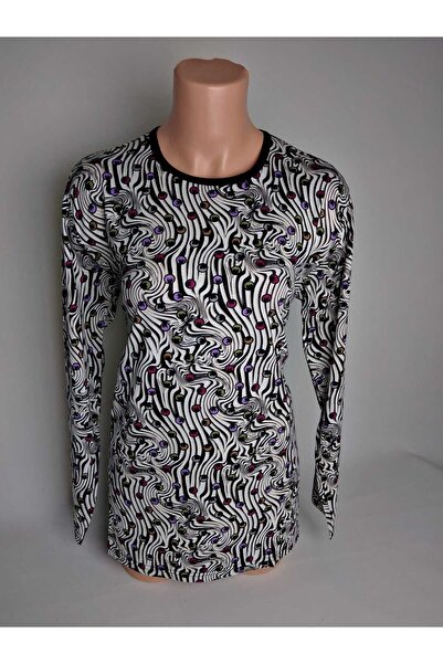 YAŞAR TRİKO Kadın Beyaz Mor Bisiklet Yaka Uzun Kollu Yanları Yırtmaçlı Yazlık...