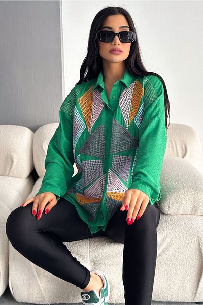 FEMELLE Cămașă oversize pentru femei Benetton - Mărime standard, broderie și broderie cu paiete