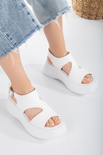 Dicle Stil June Platform Taban Beyaz Kadın Sandalet
