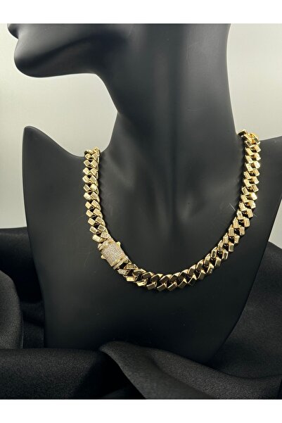 MywJewelery VİP Çelik Zirkon Taşlı Altın Kaplama Kare Kesim Gurmet Kolye 45cm
