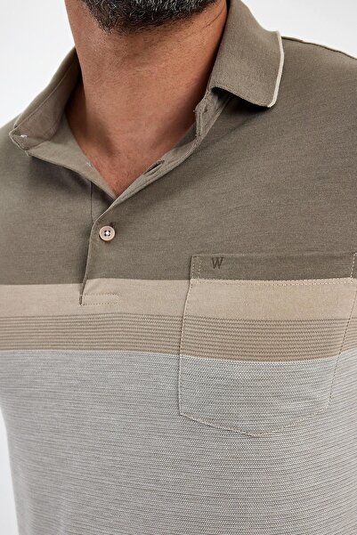 ENQUE Ανδρικό μπλουζάκι με γιακά πόλο με μακριά τσέπη και κοντό μανίκι Basic Khaki