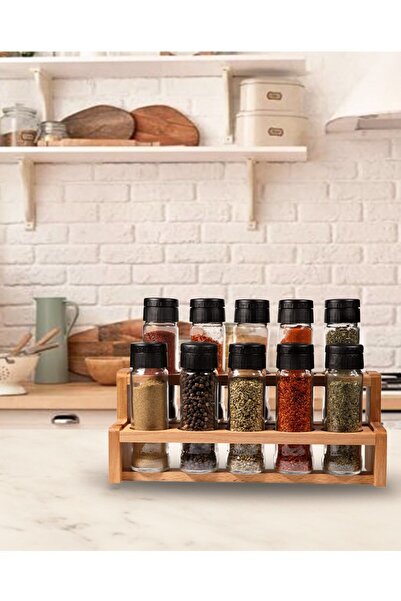 Chef Taste Spice X 10 Lu Baharatlık Takımı Ahşab Standlı 10 Lu Merdiven Bahar...