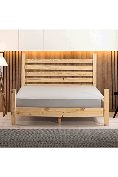 RENAZZO Urban Çift Kişilik Doğal Masif Ahşap Karyola Verniksiz