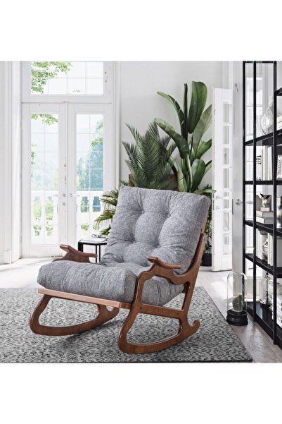 YASÜ Sallanan Sallanır Koltuk Gri Ahşap Baba Emzirme Kitap Tv Koltuğu Sandaly...