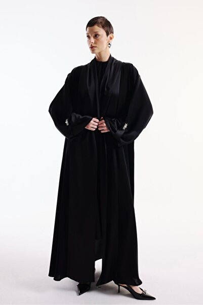 Nuum Design Saten Garnili Apolet kol Taş İşleme Detaylı Abaya