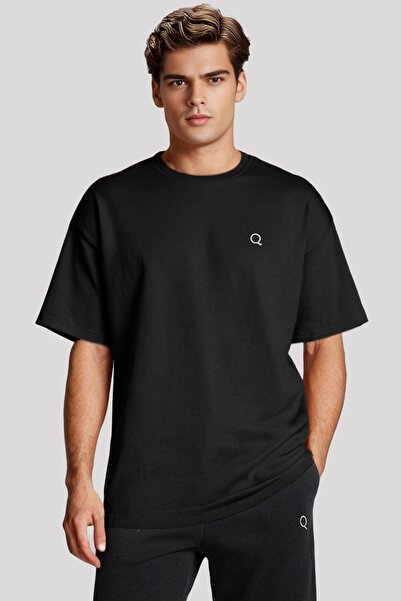 QMARI Tricou negru larg pentru bărbați, cu greutate mare, supradimensionat, 1...