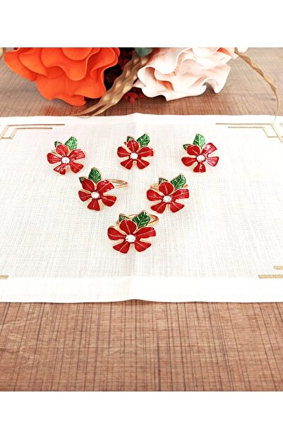 CAŞ DEKORASYON Set of 6 Floral Patterned Napkin Rings and Rings