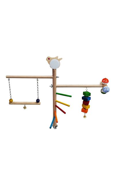 SAKAPET Parrot Cage with Bird Figure - Double Mirror and Stress Ball Play Track