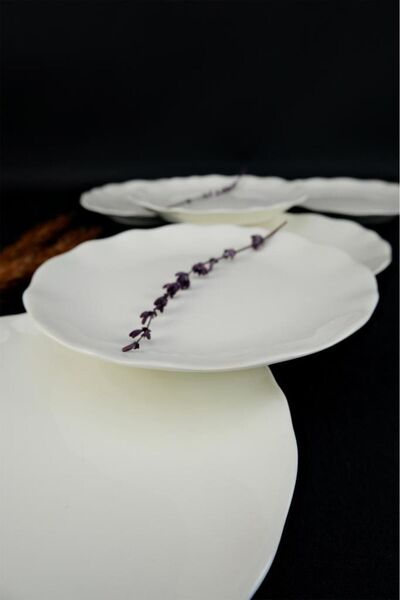 Digithome Bergama Porselen 6’lı Pasta Ve Sunum Tabağı Seti 19 Cm Krem - Ber19td142694