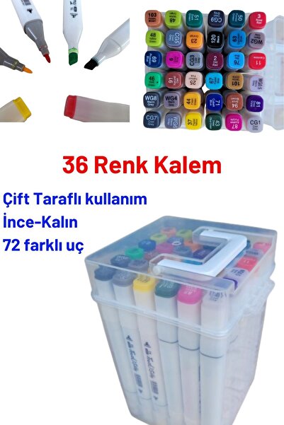 O&S Oyun ve Sanat Eğlen-Üret قلم تحديد ذو 36 لونًا، قلم تحديد مزدوج الجوانب، ...