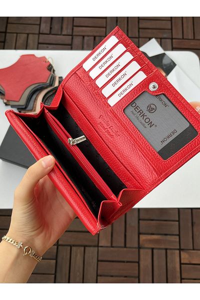 DERKON Genuine Leather Double Cover Useful Women's Wallet