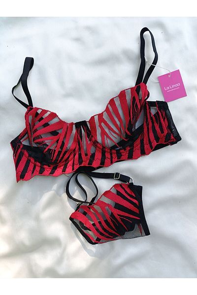 La Linaa Set sutien cu chiloți tanga cu model zebră fucsia pentru femei