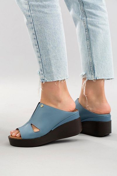 Stilbagshoes Papuci de damă din piele naturală Sylvia cu toc pană albastru
