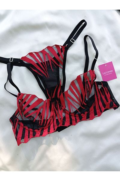 La Linaa Set sutien cu chiloți tanga cu model zebră fucsia pentru femei