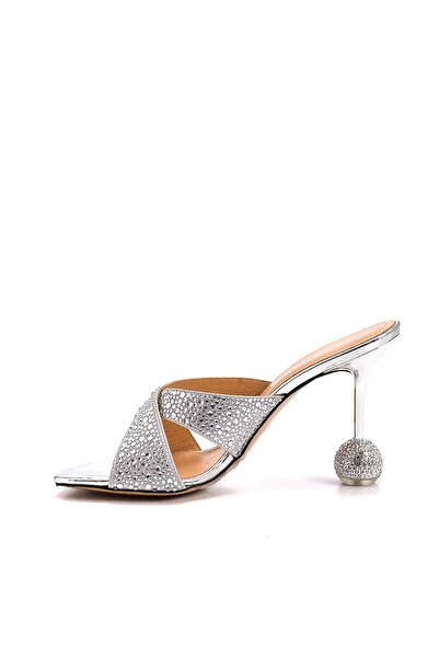 Sofia Baldi Grey/silver Leather Women's Heeled Slippers - Gunda