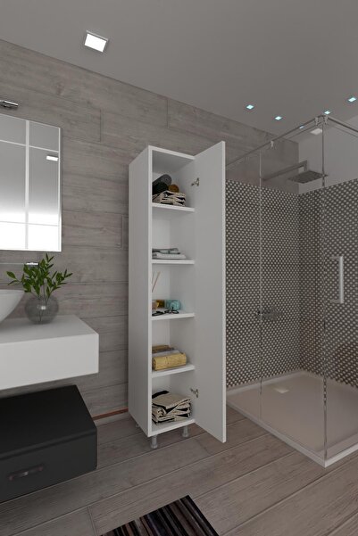 Koordinat Mobilya 5 Raflı Banyo Boy Dolabı Beyaz