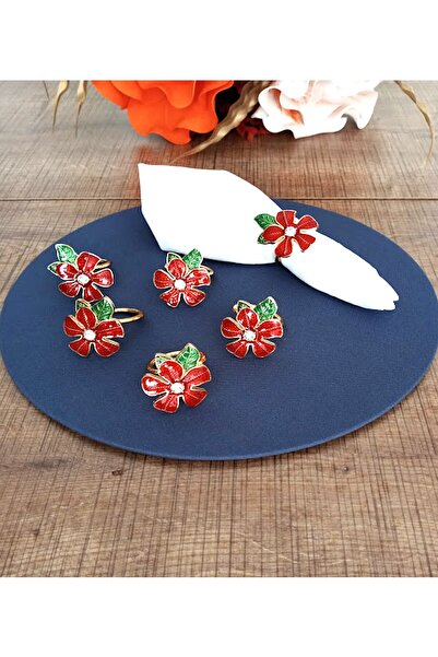 CAŞ DEKORASYON Set of 6 Floral Patterned Napkin Rings and Rings