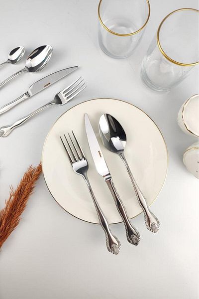 Digithome King 12 Person 84 Piece Stainless Steel Fork Spoon Knife Set Silver - Uk 004 C320.113