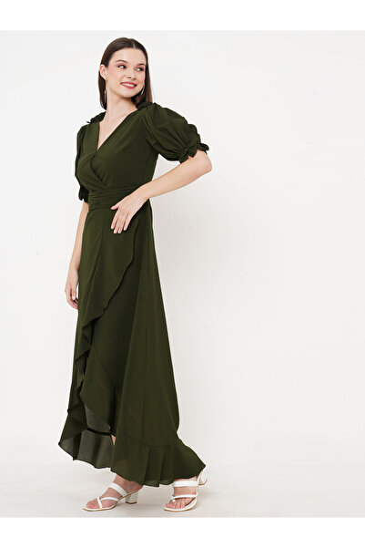Mish By Styli Solid Georgette Wrap Front Maxi Dress
