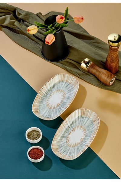 Cooker Set of 2 Special Design Luxury 24.5 cm Boat Model Plates