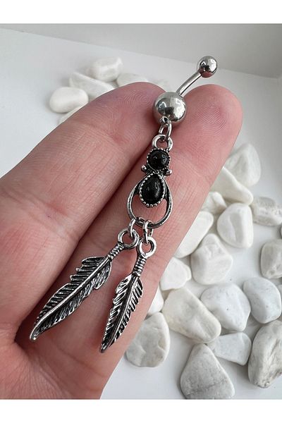Karınca Piercing Authentic Stone Detailed Feather Dangle Belly Piercing