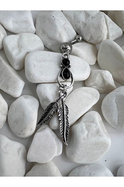Karınca Piercing Authentic Stone Detailed Feather Dangle Belly Piercing