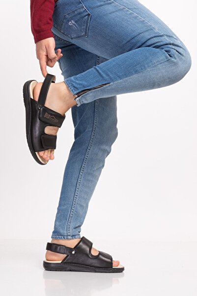 DİA COMFORT Men's Diabetic and Full Orthopedic Genuine Leather Sandals