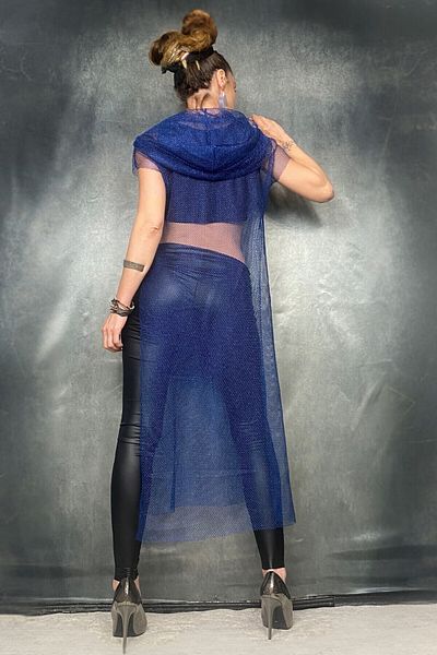 Quincey Shiny Parliament - Mesh Hooded Vest Tunic