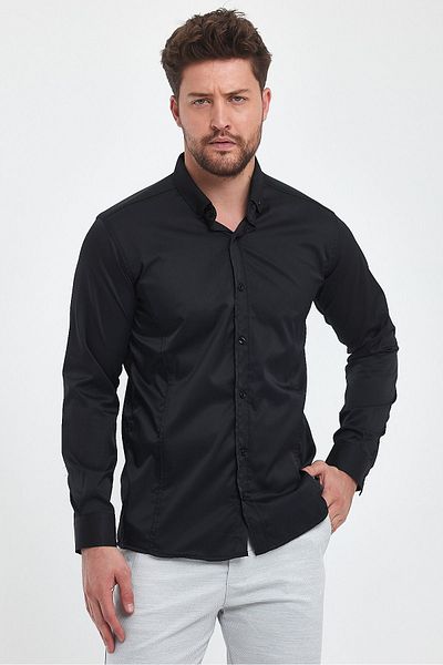 MİX CLOTHES Мъжка прилепнала класическа риза с черни райета