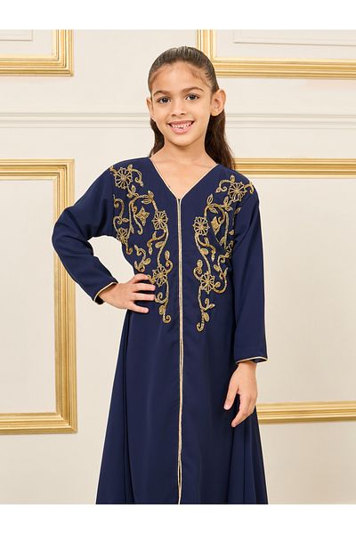 Maxim Creation By Styli Embroidery V Neck Front Slit Jalabiya