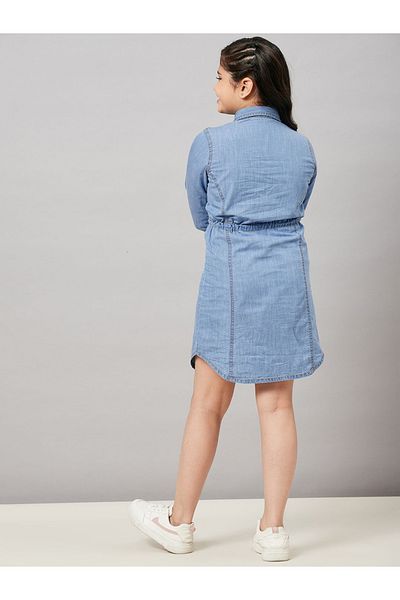 Stylo Bug By Styli Drawstring Front Denim Shirt Dress