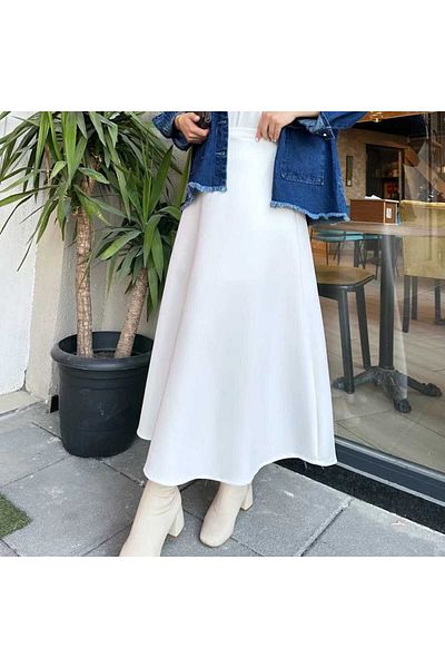 CNG MODA White Maxi Crepe Flared Skirt