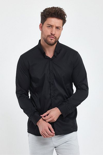 MİX CLOTHES Мъжка прилепнала класическа риза с черни райета