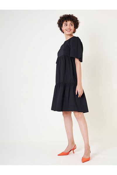 Femmella By Styli Cotton Tie-Up Back Tiered Midi Dress