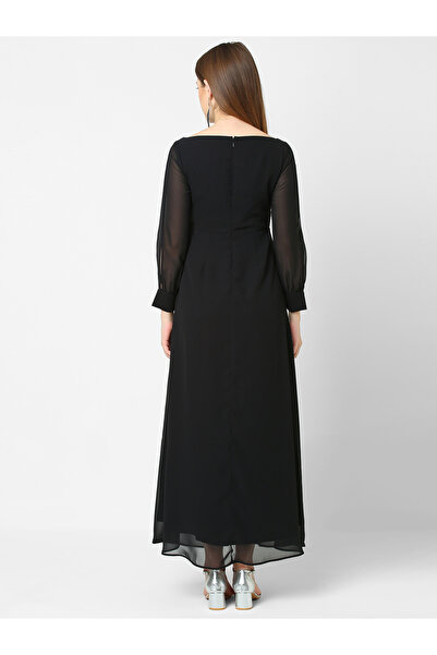 Mish By Styli Embellished Georgette Maxi Dress with Slit Sleeve