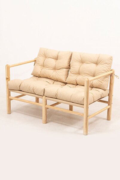 Meya Dekor Gloria Ahşap Balkon Bahçe Teras 2'li Koltuk - Bahçe Mobilyası (minder Dahil)