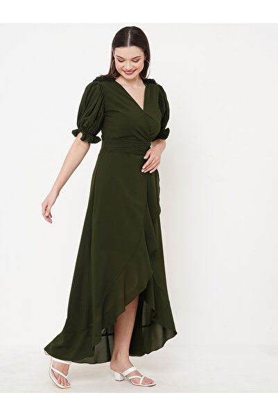 Mish By Styli Solid Georgette Wrap Front Maxi Dress