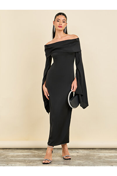 Styli فستان طويل مكشوف الكتفين وأكمام واسعة