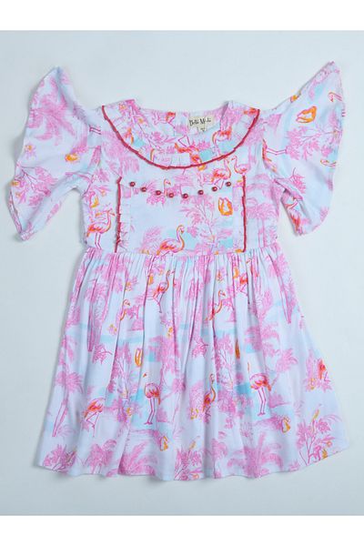 Bella Moda By Styli Flamingo Print Bead Accent Dress