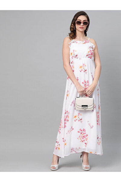 Sassafras By Styli Floral Ruffle Detail Strappy Maxi Dress