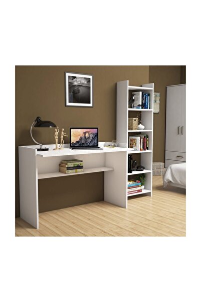 Bimossa Mahpeyker Beyaz Çalışma Masası Kitaplıklı 118 Cm T7040