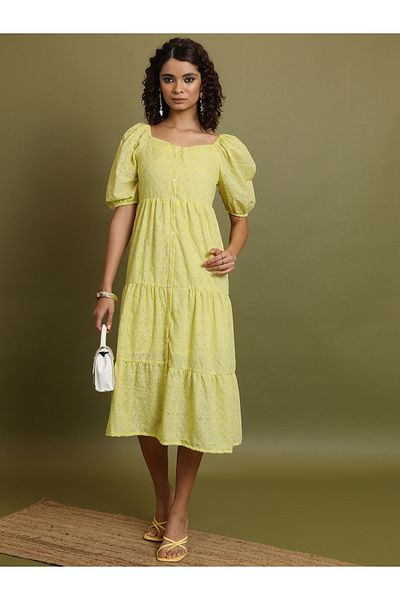 Vishudh By Styli Embroidered Sweetheart Neck A-Line Tiered Midi Dress