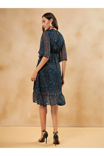 Femmella By Styli Paisley Print Ruffle Hem Wrap Midi Dress