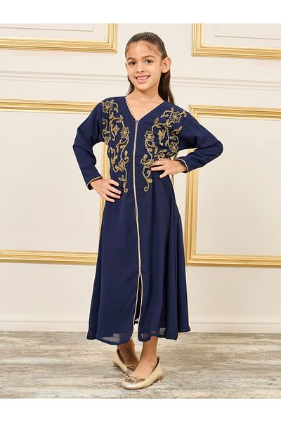Maxim Creation By Styli Embroidery V Neck Front Slit Jalabiya