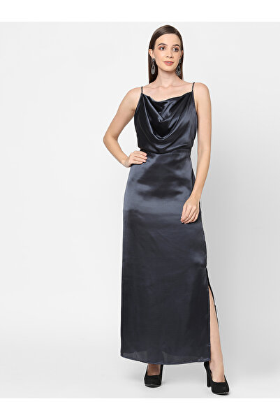 Mish By Styli Satin Cowl Neck Maxi Dress with Side Slit