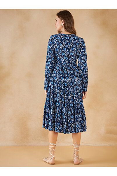 Femmella By Styli Floral Print Tiered Wrap Midi Dress