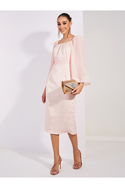 Styli Jacquard Sheath Midi Dress with Back Slit