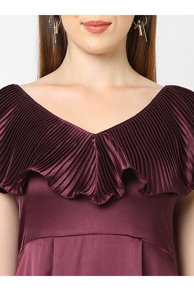 Mish By Styli Satin Plisse V Neck Ruffle Maxi Dress