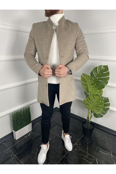 MİX CLOTHES Прилепнало мъжко кашмирено палто - яка